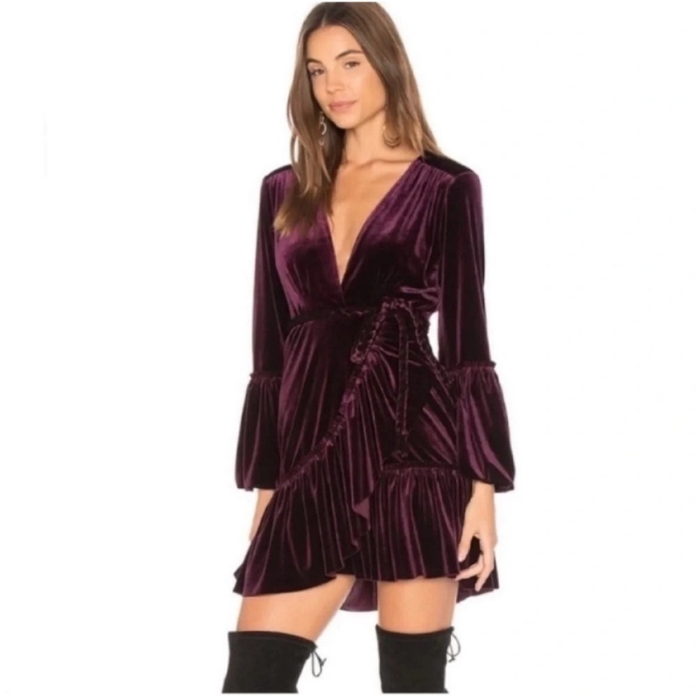 Misa Los Angeles Corrine Velvet Wrap Mini Dress Purple NWT